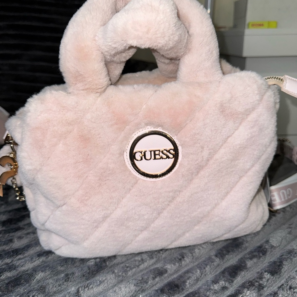 GUESS Cream Faux Fur Mini Bag